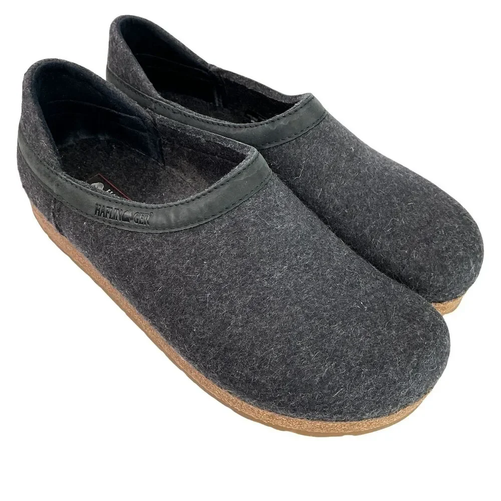 Haflinger Grizzly Torben Wool Clogs  Mens Size 42 Charcoal Slip On Cork Comfort